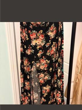 Black Floral Maxi Skirt with Rose Print